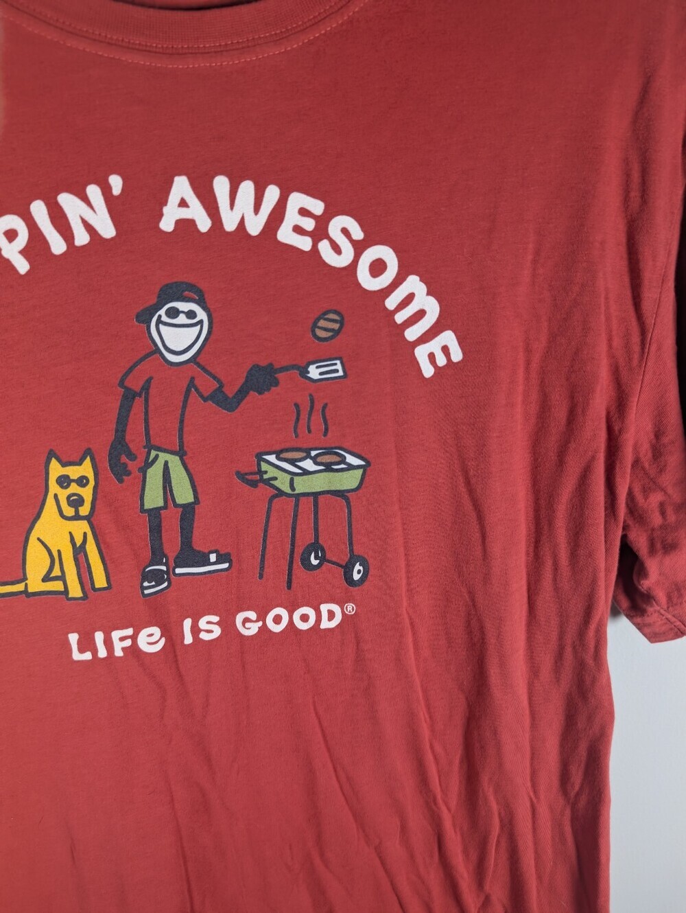 Life Is Good Summer Barbeque Grilling Dog Mans Best Friend Tshirt Size Medium - Picture 3 of 6